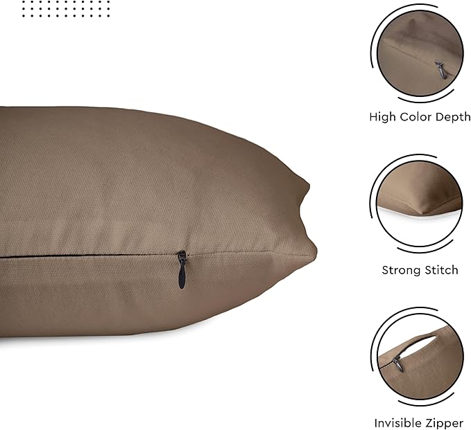 Encasa XO Throw Pillow Covers 18x18 in Set of 2 Beige | No Inserts | Cotton Pillow Covers for Living Room, Bed, Sofa, Couch | Decorative Cushion Covers with Improved Zipper