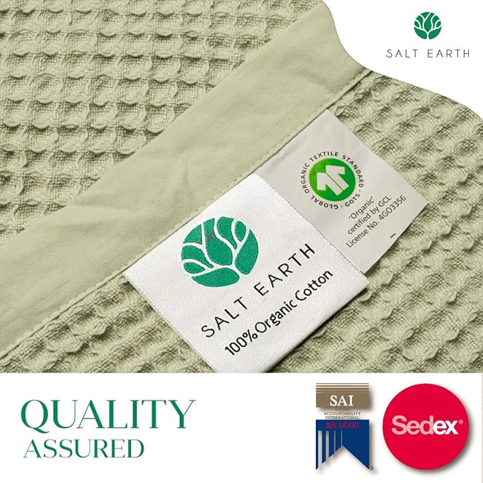 Salt Earth GOTS Certified 100% Organic Cotton Waffle Throw Blanket, 55"x60", Sea Foam