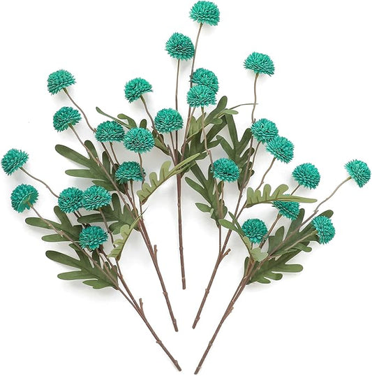 Floroom 5pcs Teal Green Faux Silk Mums Artificial Flowers, Bulk Fake Small Mini Chrysanthemums with Stems for DIY Wedding Centerpieces Floral Arrangements Vase Fillers Home Decorations