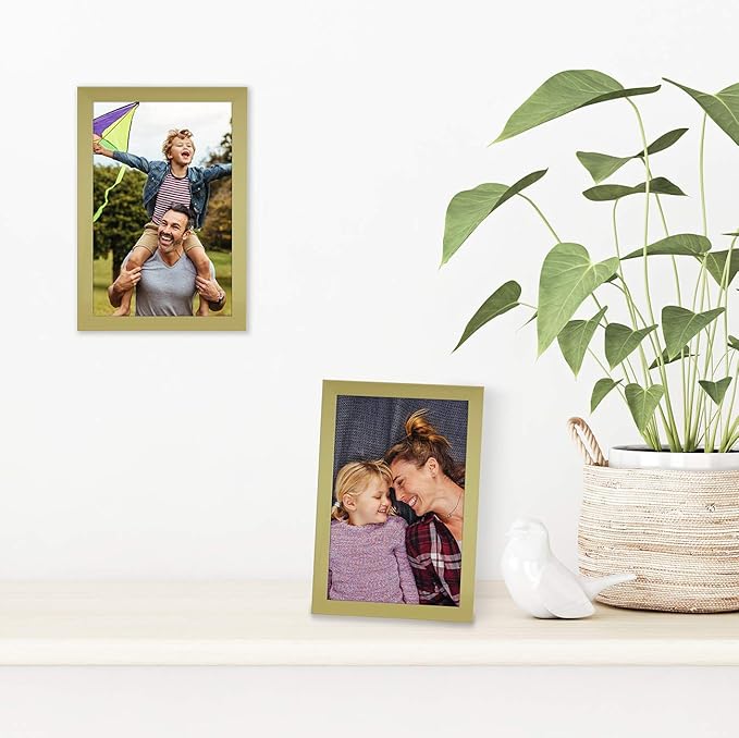 Americanflat 4x6 Picture Frame with Shatter-Resistant Glass - Streamline Collection - Thin Border Photo Frame for Tabletop and Wall Display - Hanging Hardware and Easel Stand Included - Gold