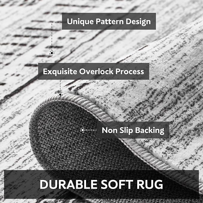 5x7 Area Rugs for Living Room Machine Washable Rug Distressed Indoor Carpet Neutral Moroccan Boho Rug Ultra Soft Area Rug for Bedroom Dining Room Playroom Office, Black