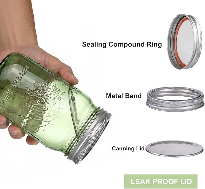 Rubtlamp Green Mason jar 32 oz, 12 Pack Glass Jars - Wide Mouth Mason Jars with Airtight Lids for Pickling, Fermenting, Food Storage&DIY Crafts, Microwave & Dishwasher Safe