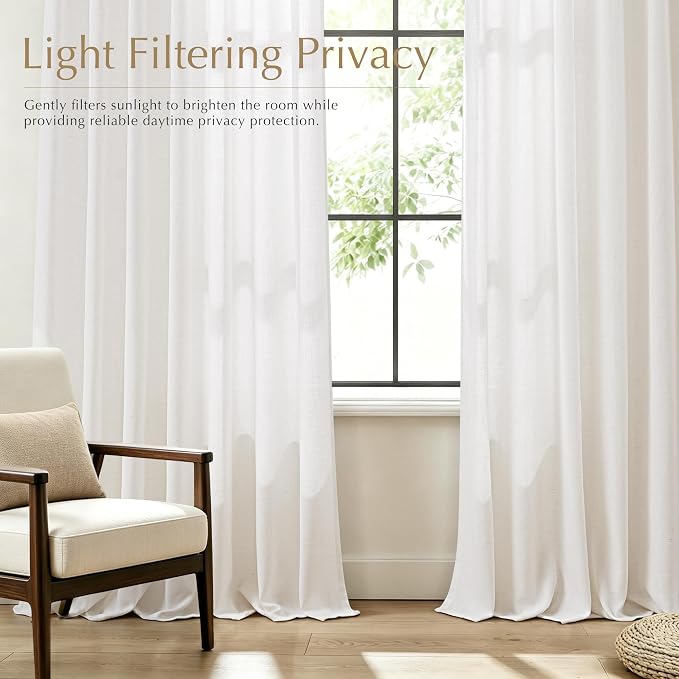 Triple Pinch Pleated Linen Curtains 96 inches Long for Living Room Patio Sliding Door Natural Cream Light Filtering Pinch Pleat Curtains 96 Length 2 Panels Modern Farmhouse Textured Linen Drapes 8 ft