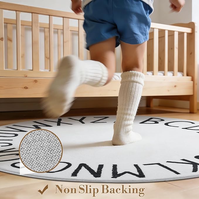Topotdor Oval Kids Play Rug Alphabet Nursery Area Rug Extra Large Soft Crawling Play Mat for Children Toddlers Bedroom (47x70 inch, White)