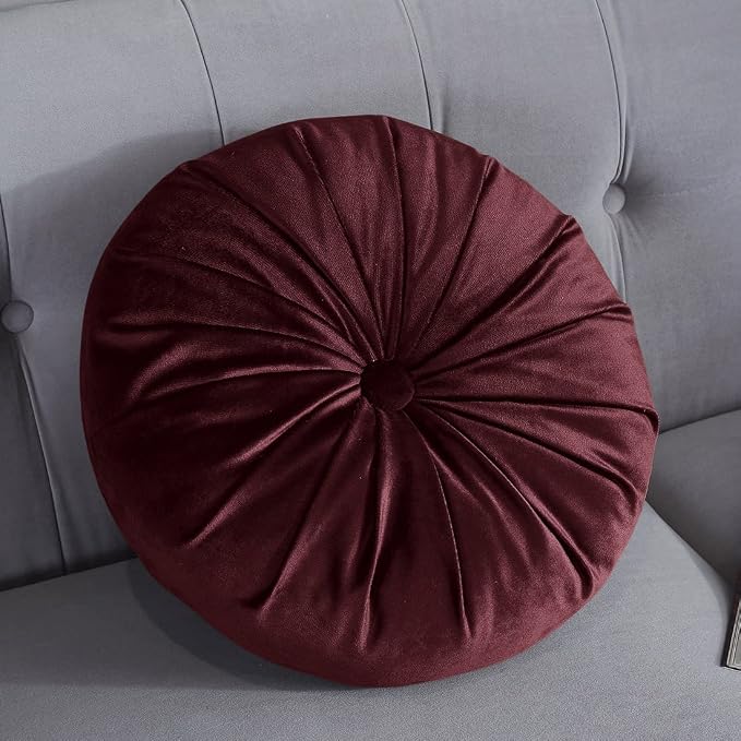 vctops Christmas Round Velvet Solid Color Chair Cushion Pumpkin Pleated Throw Pillow Home Decorative Floor Pillow Diameter 15" Red