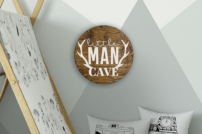 Little Man Cave, 12" Wood Wall Sign for Nursery, Bedroom, Living Room, Rustic Home Decor, Crib Decorations, Woodland Aesthetic, Gift for Newborn Boys, New Mom, Handmade, Hickory Hollow Designs