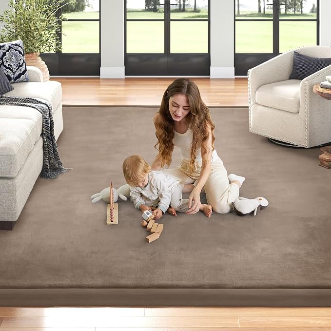 Baby Play Mat for Floor Nursery Rug Muscle Mat Area Rug Playroom Rug 59"x79" Playpen Mat Elastic Foam 1.3" Thick Crawling Mat for Babies,Toddlers, Infants, Kids,Camel