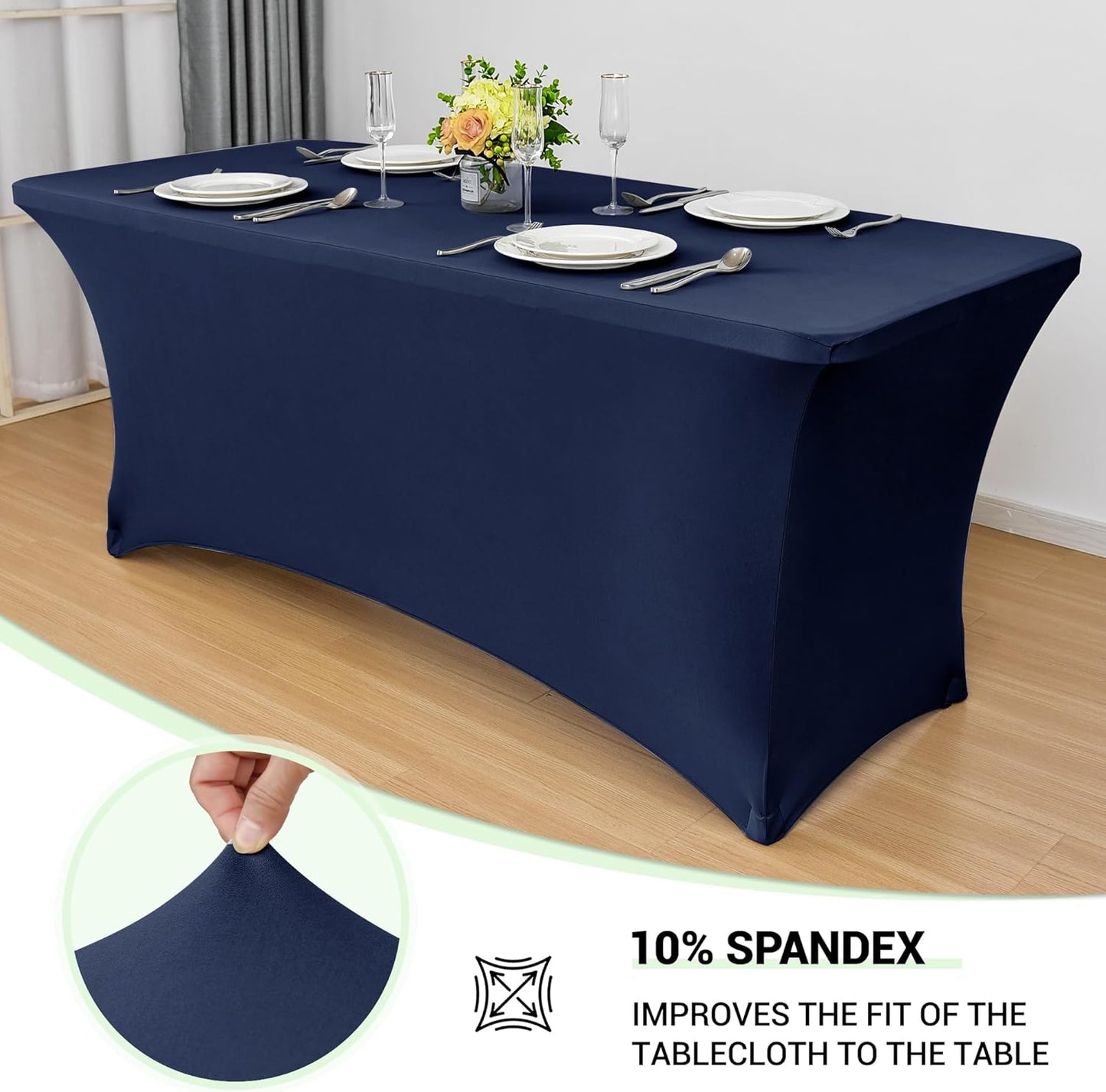 Obstal 4Ft Stretch Spandex Table Cover for Standard Folding Tables - 2 Pack Universal Rectangular Fitted Tablecloth for Party, Banquet, Events, Trade Show (Navy Blue, 48L x 24W x 30H Inches)