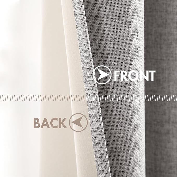MIULEE Linen Texture Curtains for Bedroom Solid 100% Blackout Thermal Insulated Light Gray Curtains Grommet Room Darkening Drapes for Living Room Nursery 52x108 Inch (2 Panels)
