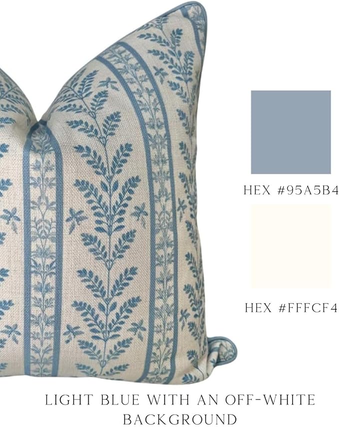 Jillien Harbor “The Louis” Blue Floral Block Print Pillow Cover – Decorative Throw Pillow Cover with Off-White Background – Grandmillennial Home Decor, 20" x 20"