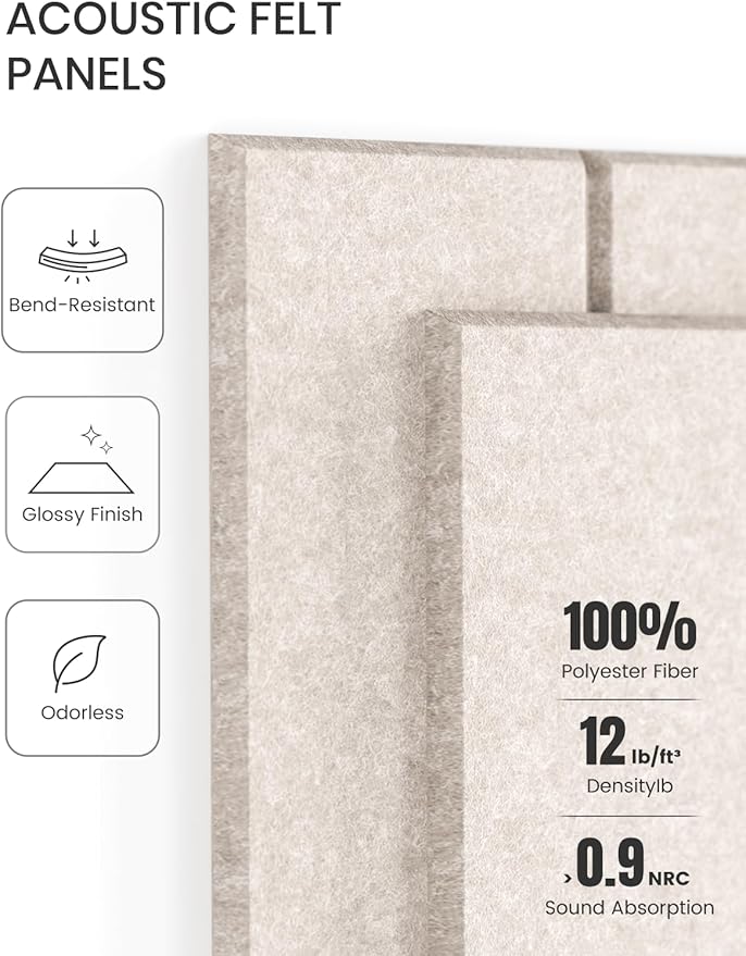 Fluxynara Felt Bulletin Board Tiles Large 48" x 36" Cork Board Alternative-12 Pack with 70 Adhesive Tabs, Thick Slat Wall Panels for Office Decor, Push Pin Board Wall Organizer Alternative -Oatmeal