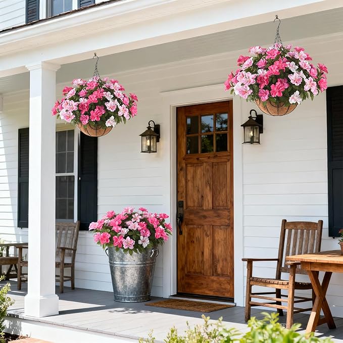 Hommyea Artificial Fake Flowers for Outdoor, 8 Bundles Faux Plants Silk Flowers Spring Decoration UV Resistant No Fade Plastic Flowers for Outside Planters Home Porch Patio Yard Garden Decor
