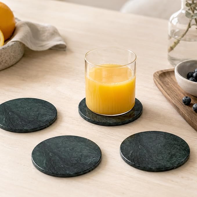 Koville Marble Coasters, Round Modern Coaster Set of 8 for Drinks, 4" Stone Coaster Heat Resistant, Decorative Marble Coasters for Coffee Table Home Bar Decor, Gift Choice(Green)
