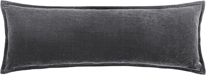 HiEnd Accents Stella Faux Silk Velvet Lumbar Pillow, 14x42 inch, Slate, Romantic Western Modern Traditional Style Luxury Bedding, Decorative Throw Pillow