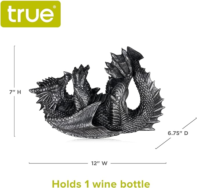 True Polyresin Dragon Wine Bottle Holder Decorative, Single Wine Bottle Holder, Wine Holder Stand, Wine Bar, Wine Decor, Set of 1, Black