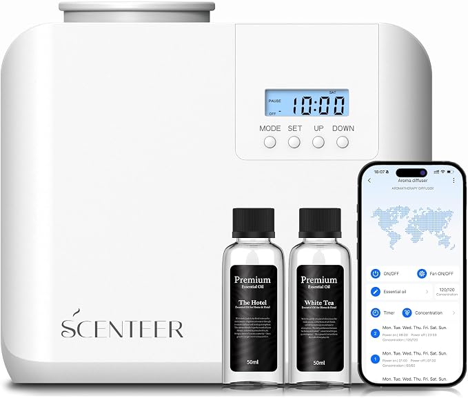 2026 Upgraded HVAC Scent Diffuser Machine Kit, Cover 5000 Sq.Ft, Wi-Fi Control, Scent Air Machine for Home,Waterless Cold Air Aromatherapy Essential Oil Hotel Fragrance Diffuser for Large Room - White