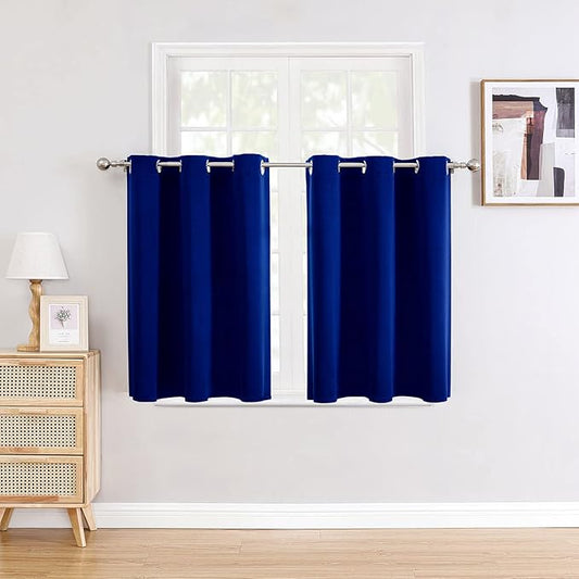 ChrisDowa Small Window Curtains for Kitchen and Bedroom - Grommet Short Thermal Insulated Room Darkening Curtains (2 Panels, Royal Blue, 42 x 36 Inch)