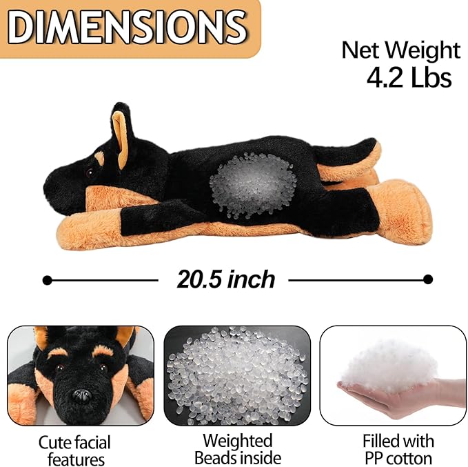 CSVBTRF Weighted Stuffed Animals, 4.1 lbs 20" German Shepherd Plush Hugging Pillow, German Shepherd Dog Stuffed Animal Gifts for Kids Boys and Girls