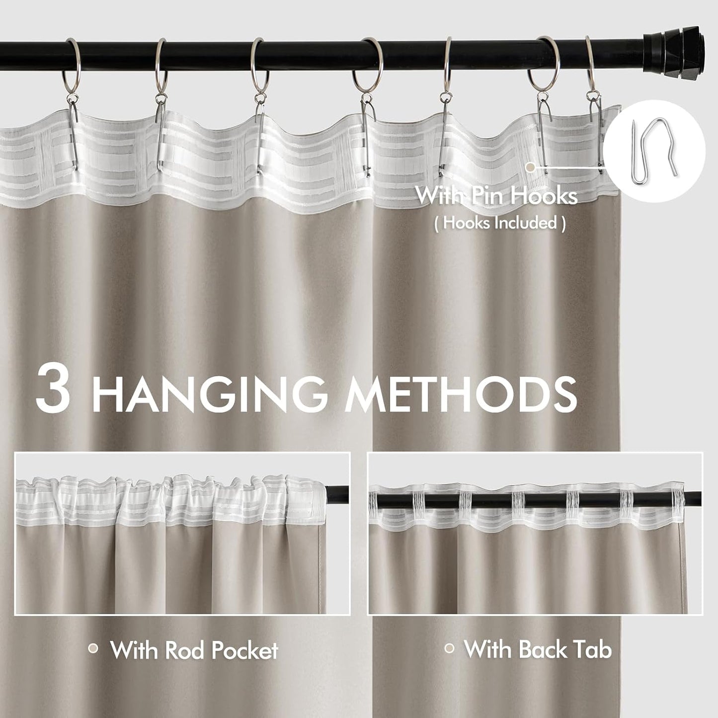 MIULEE Natural Back Tab Blackout Curtains 102 Inch Long 2 Panels Set for Bedroom, Rod Pocket/Pinch Pleated Thermal Insulated Living Room Darkening Light Blocking Floor to Ceiling Drapes