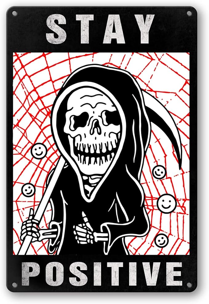 Skull Room Sign Funny Gothic Wall Decor Spooky Home Decor Aesthetic Goth Bedroom Decor Vintage Metal Tin Signs Spooky Skeleton Halloween Living Room Decorations Witchy Stay Positive Signs Hippie Signs Boho Gifts Retro Skull For Office Kitchen And Bath ...
