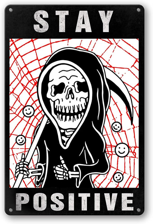 Skull Room Sign Funny Gothic Wall Decor Spooky Home Decor Aesthetic Goth Bedroom Decor Vintage Metal Tin Signs Spooky Skeleton Halloween Living Room Decorations Witchy Stay Positive Signs Hippie Signs Boho Gifts Retro Skull For Office Kitchen And Bath ...