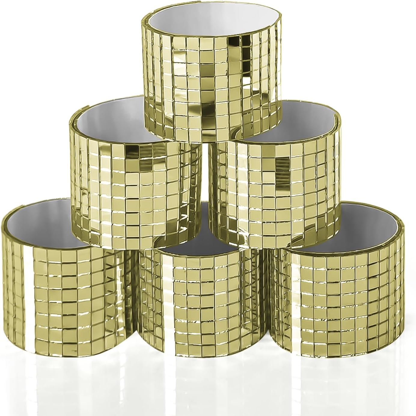 Art3dwallpanels 6 Pack Self-Adhesive Glass Mirror Mosaic Tiles 2364 Pieces Small Square Mirror Tiles Sticker for DIY Craft Decoration, Disco Ball Gold