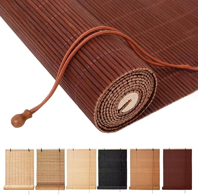 Bamboo Blinds, Easy to Install Bamboo Shades for Indoor Windows, Custom Sizes Roller Shades for Indoor Windows, Roll Up Blinds Indoor Outdoor Patio