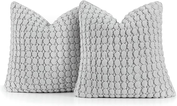 Pillow Covers 24x24 Set of 2 Velvet Euro Shams Decorative Farmhouse Pillowcases Boho Square Cushion Covers Soft Bubble Texture for Couch Sofa Bed Bedroom Car Living Room，Light Gray