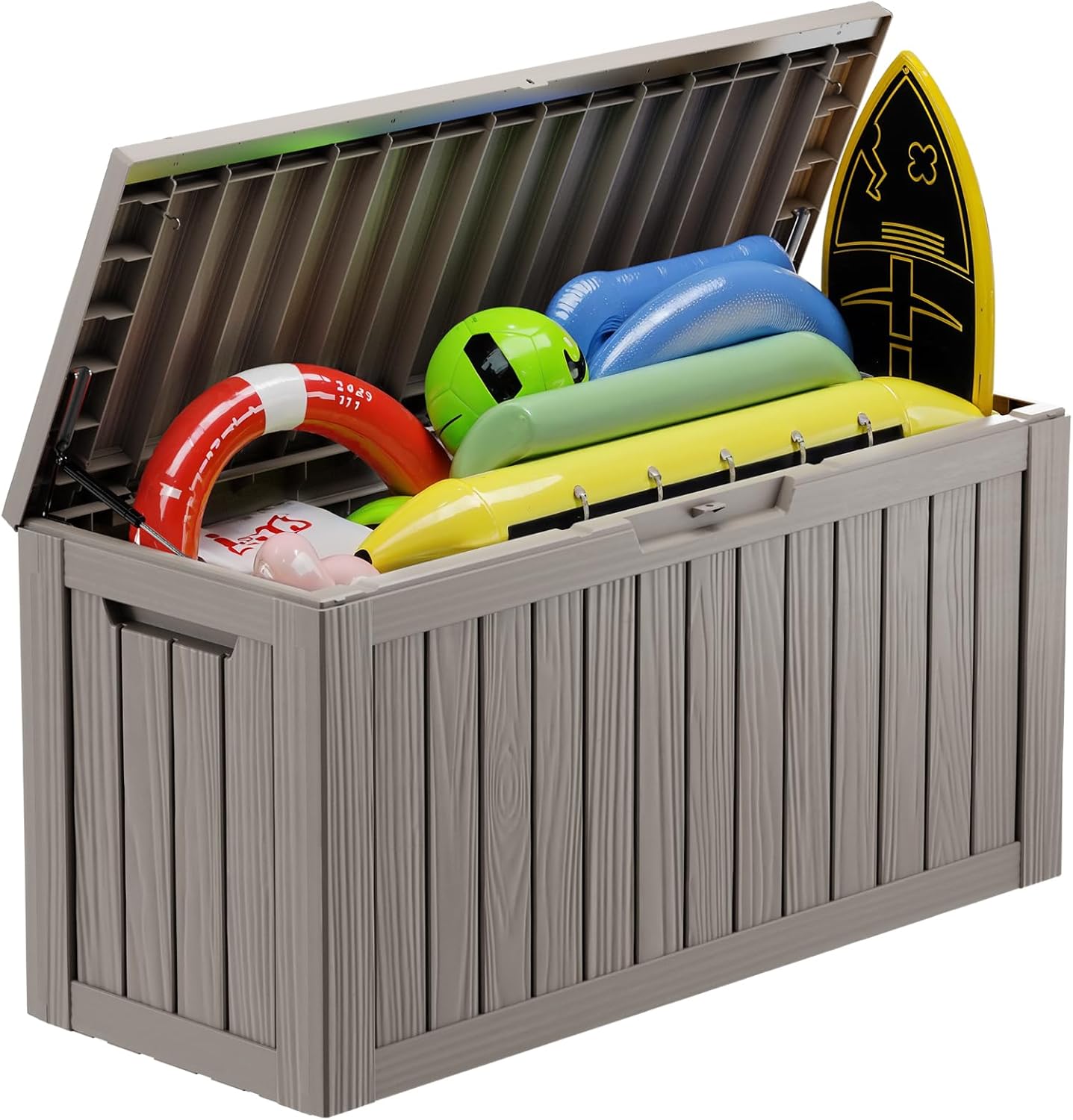 Vixzen 80 Gallon Resin Deck Box, Lockable Outdoor Storage Box for Patio Cushions Storage Furniture,Garden Tools, Pool Supplies, Weatherproof and UV Resistant- Grey