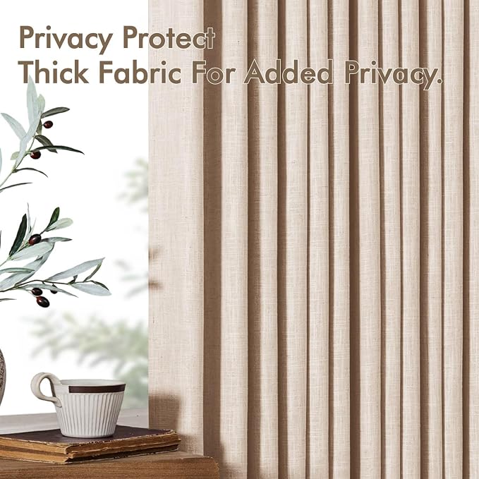 MIULEE Pinch Pleated Thick Linen Curtains 102 Inches Long 2 Panels for Living Room Bedroom, Linen Textured Drapes Pleat Back Tab Memory Trained Light Filtering Sand Beige Window Curtains with Hooks