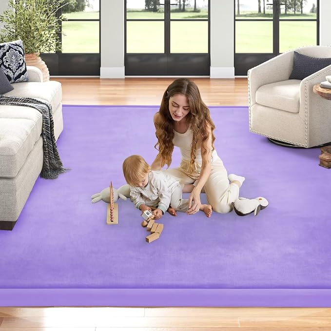 Baby Play Mat for Floor Nursery Muscle Mat Area Rug Playroom Rug 50"x50" Elastic Foam 1.3" Thick Crawling Mat for Babies,Toddlers, Infants,Kids (Lavender)