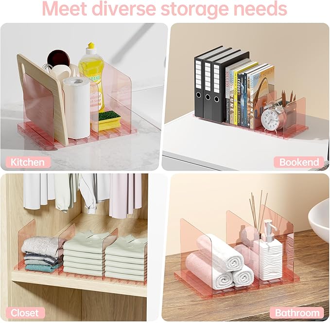 PAVSTINE Purse Organizer for Closet, Stackable Handbag Storage Shelf, Adjustable Clear Shelf Dividers, Keep Clutch, Bag, Pocketbook Upright, for Bedroom(Pink)