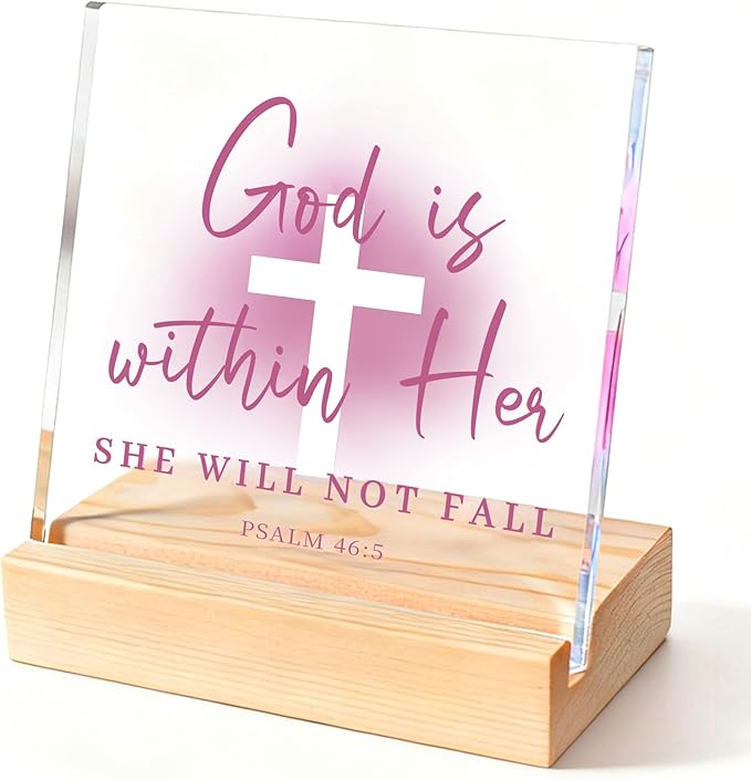 Christian Gifts for Women, Pink Inspirational Acrylic Christian Decor for Women - Christmas Gifts for Friends, Sister, Mom - Religious Room Decor for Home, Office, Dorm