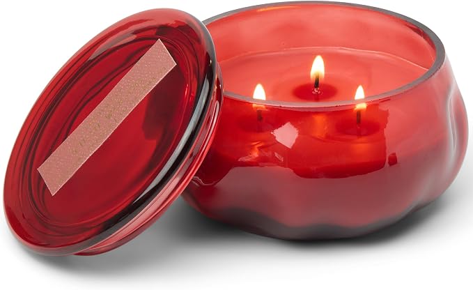 Paddywax Basalt Collection Scented Candle, Soy Wax Blend Glass Jar with Lid, Reusable Home Décor Candle, 10 oz, Red Vessel, Yuzu Woods