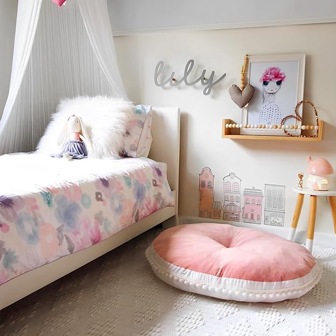 Large Floor Pillow Kids Round Floor Cushion Seating Pink | 35 inch Big Circle Pillow, Round Pillows Seating for Children, Oversized Mat for Reading Nook Teepee Playroom Canopy