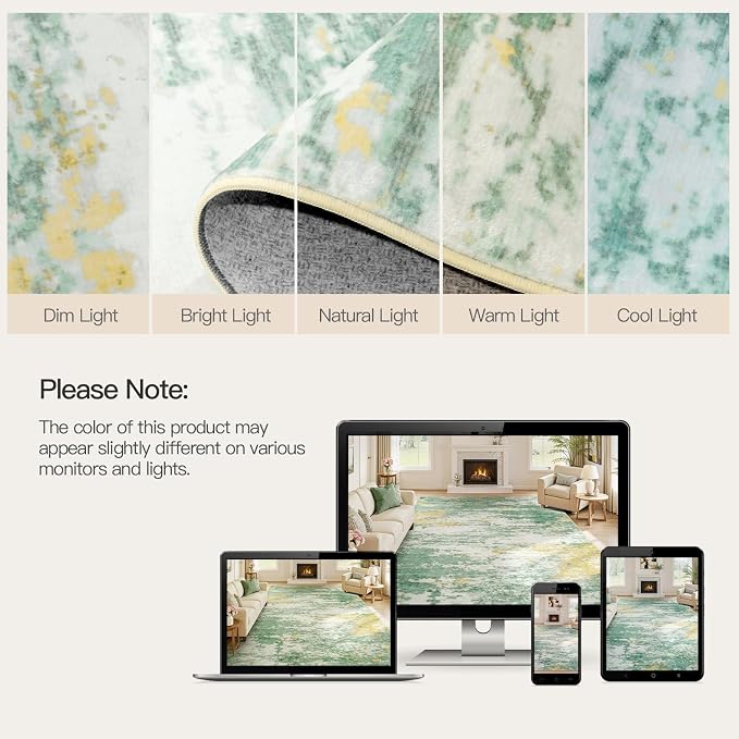 Lofus 5x7 Area Rug for Living Room, Abstract Rugs with Non-Slip Backing, Neutral Modern Washable Carpet for Bedroom Dining Room Home Office Nursery Indoor, Light Green/Yellow