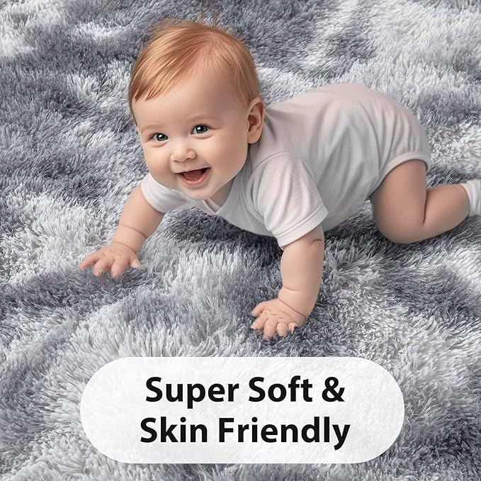 FinRèc Soft Grey Rugs for Bedroom Living Room, 4x6 Feet Fuzzy Shaggy Area Rug, Non-Slip Fluffy Furry Shag Rug for Nursery Kids Room Dorm Room Home Decor, Indoor Plush Floor Carpet