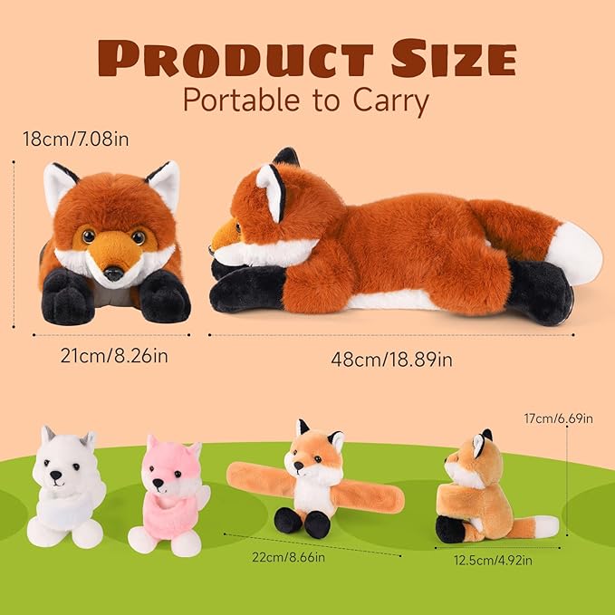 4 in 1 Fox Stuffed Animal Plush, 19" Large Mommy Stuffed Red Fox Toy with 3 Baby Stuffed Foxes Inside, Huggable Fox Plushies Pillow Gifts for Kids Christmas Birthday Party Favor