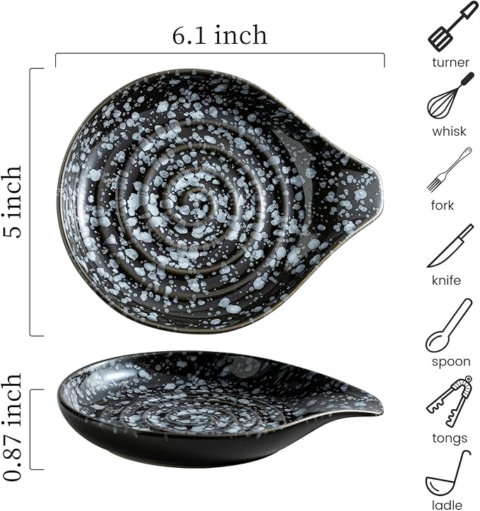 LAUCHUH Spoon Rest for Stove Top, 5 inch Cooking Spoon Holder for Kitchen Countertop Large Ladle Holder for Spatula, Spoons or Tong, Farmhouse Kitchen Decor for Mother's Day, Starry Black