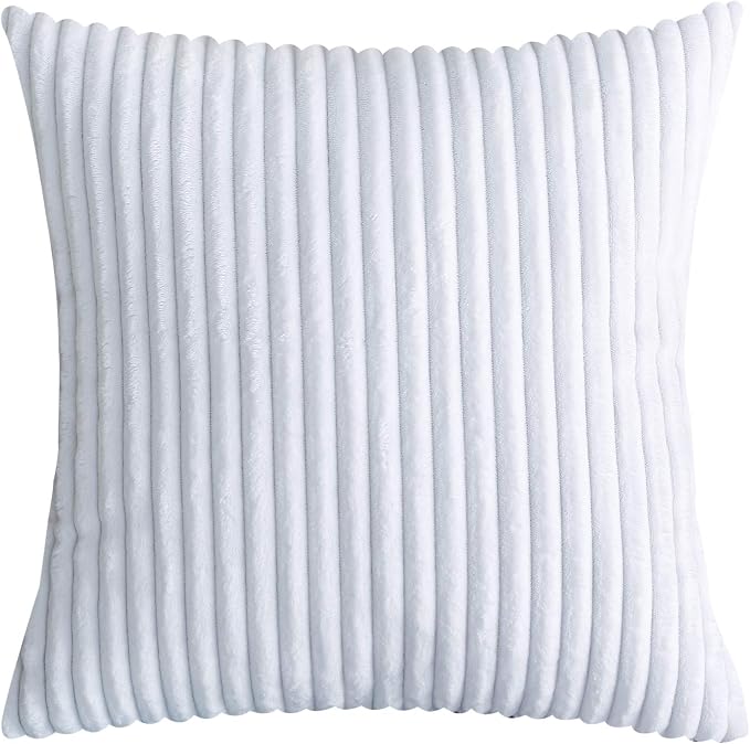 TangDepot Velvet Big Corduroy Pillow Covers 26x26 White 2-Pack | Soft wide-stripe corduroy pillow cover, hidden zipper, machine washable, easy refresh, for bedroom living room indoor outdoor