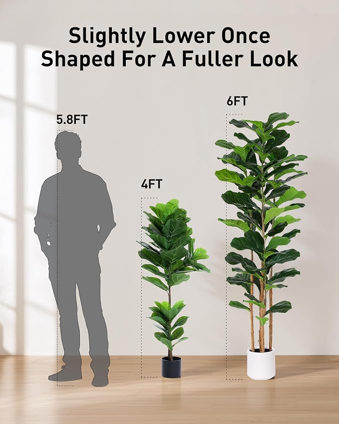 FLOWORLD Fiddle Leaf Fig Tree, 6FT Faux Trees Indoor,Tall FakeTree with Decorative planters,Natural Wood Trunk & Realistic Fiddle Leaf, Artificial Plants for Home Office, Living Room, Outdoor