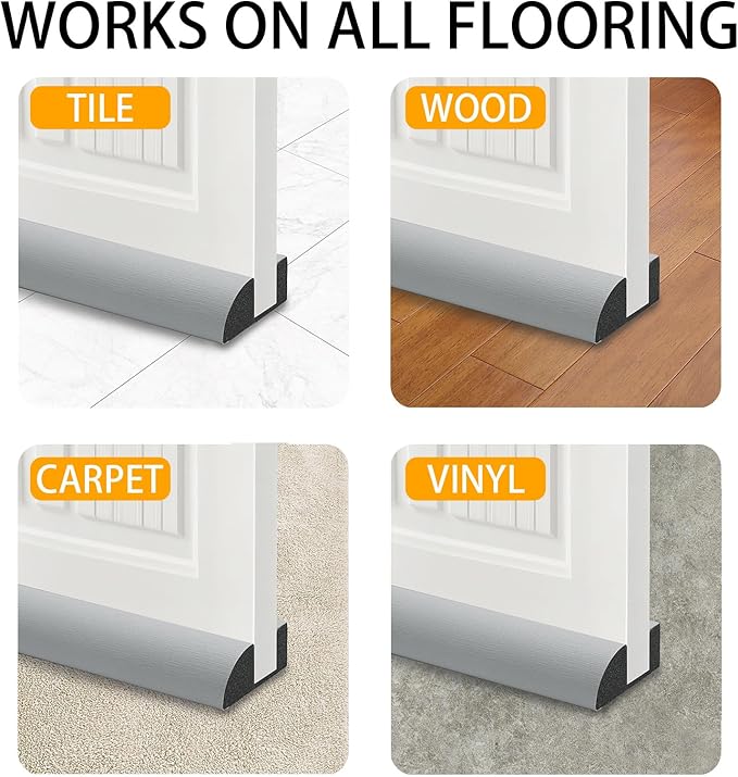 2 Pack Pack Door Draft Stopper 36" Adjustable Under Door Draft Stopper Soundproofing 30 Inch to 36 Inch Noise Blocker Seal Large Gap up to 1.2", Easy to Install Grey