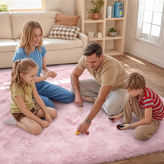 FinRèc Pink Rugs for Bedroom Living Room, 3x5 Feet Fluffy Shag Area Rug, Non-Slip Fuzzy Furry Rug for Kids Room Girl Dorm Room Home Decor, Indoor Shaggy Floor Carpet