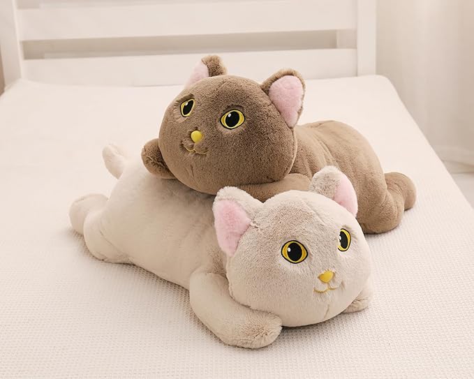 YESGIRL 26.4 inch 5 lbs Cat Weighted Stuffed Animals, Large Weighted Plush Animal, Cute Plush Toy Pillow, Soft Kawaii Plushie Gifts for Adults, Kids, Boys and Girls (Brown)