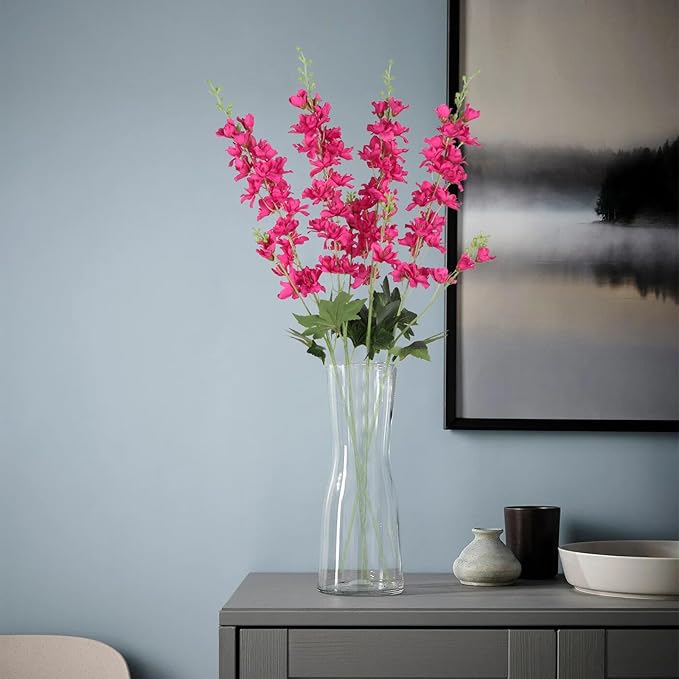 8PCS Artificial Delphinium Flowers 33.5'' Rose Red Silk Flowers Faux Delphinium Long Stem Hyacinth Artificial Flowers for Tall Vase Home Wedding Table Decor(Rose Red)