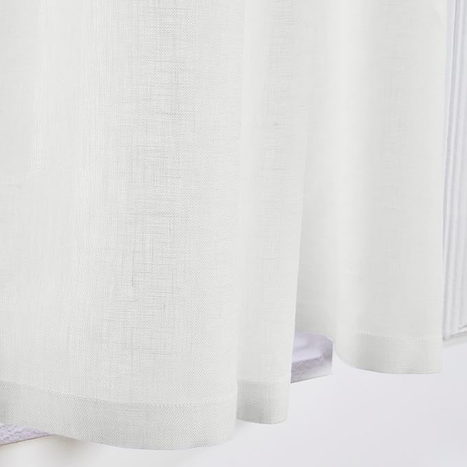 Solino Home 100% Pure Linen Sheer Curtain 18 Inches - European Flax White Kitchen Curtain 52 x 18 Inch - Light Filtering Rod Pocket Window Treatment Panel for Cafe, Bedroom, Living Room - 1 Panel