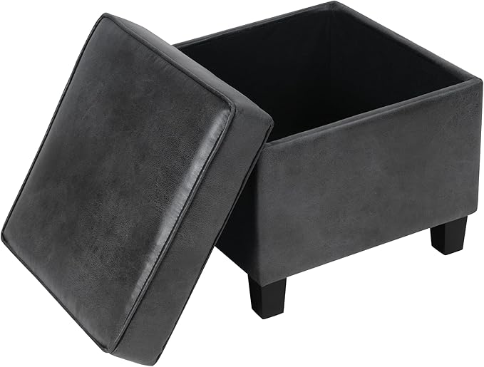 HomePop Square Ottoman with Lift Off Top - Gray Faux Leather Small