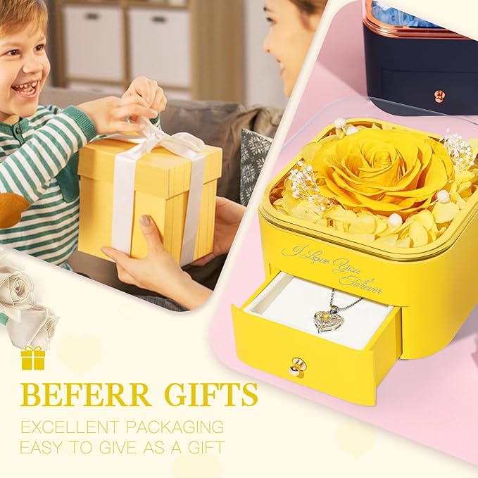 Beferr Birthday Gifts for Women Preserved Real Rose with Necklace Eternal Roses Forever Flowers for Delivery Anniversary Mothers Gifts for Mom Her Grandma Wife Sister from Daughter Son