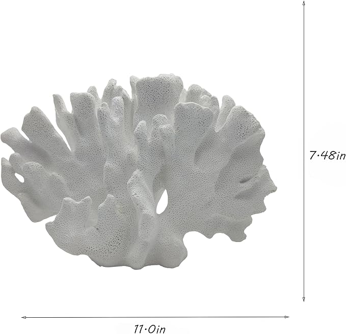Etlemonde White Beach Coastal Fan Coral Decor Resin Statue - Faux Sea Coral Reef for Bathroom Shelf, Coffee Table, Nautical Minimalist Beach House Home Decor Accent