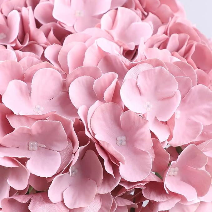 AVIVIHO 65pcs Fake Flowers Dusty Pink Hydrangea Artificial Flowers Bulk (Not Squished, No Steaming Need) Silk Flowers with Stems for Wedding Decor,Home,Baby Shower,Table Centerpieces Decoration